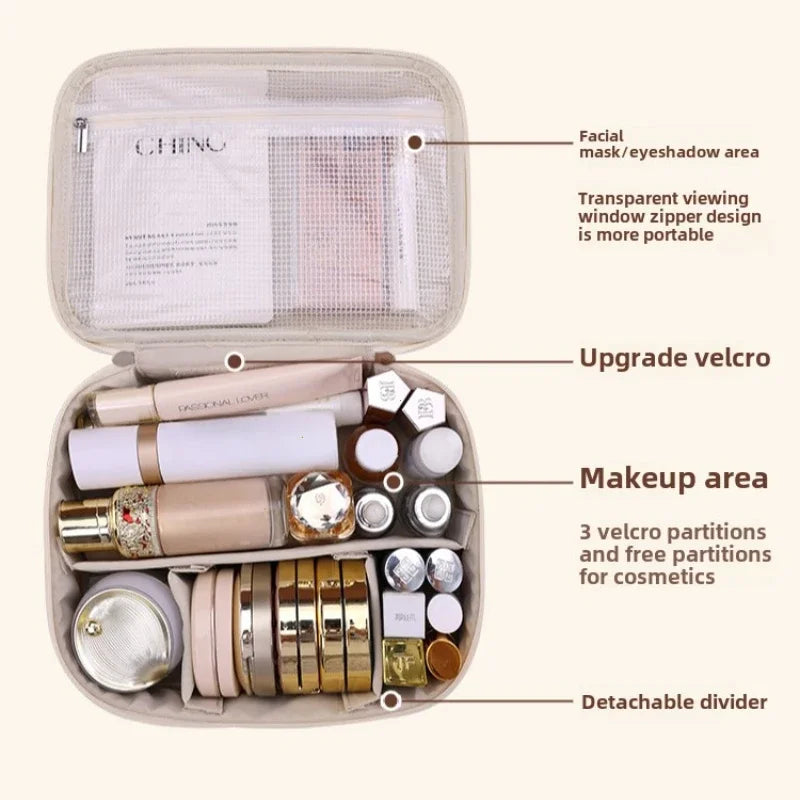 Bolsa de cosméticos de gran capacidad para mujer – Organizador de maquillaje de lujo portátil, neceser de viaje para productos esenciales de belleza, cuidado de la piel, cosméticos y accesorios personales
