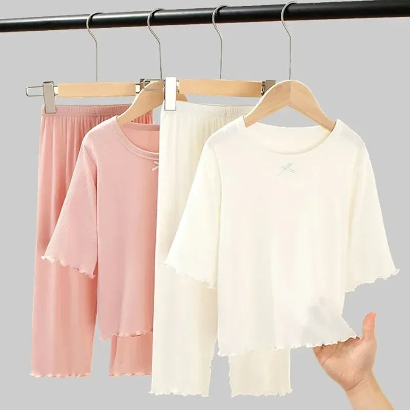 Girls Summer Pajama Set – Short Sleeve Kids Homewear Outfit | Soft Casual Two Piece Clothes Set for Children