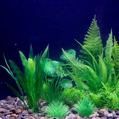 Artificial Underwater Aquarium Plants – Plastic Aquatic Fake Shrubs & Green Water Grass for Fish Tank Landscaping, Realistic Simulated Decor