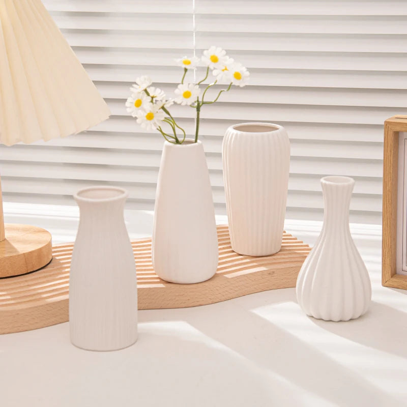 Florero Nórdico de Cerámica Blanca – Jarrón Decorativo Moderno para Sala de Estar, Decoración del Hogar y Escritorio