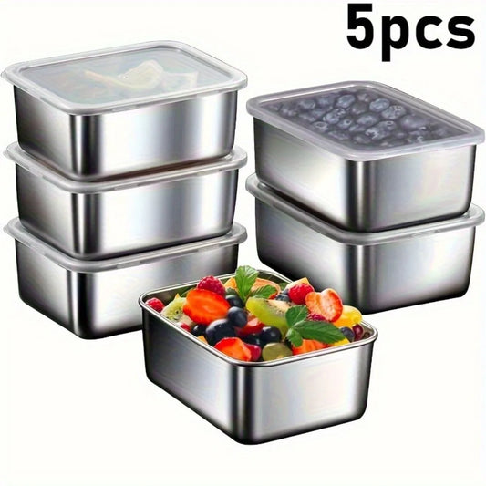 Juego de 5 recipientes de almacenamiento de alimentos de acero inoxidable – Fiambreras herméticas sin BPA para preparación de comidas, oficina y camping