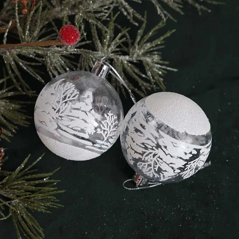 6PCS Clear White Snowball Christmas Ornaments – Hanging Ball Pendants for Xmas Tree, Home, New Year & Holiday Decorations