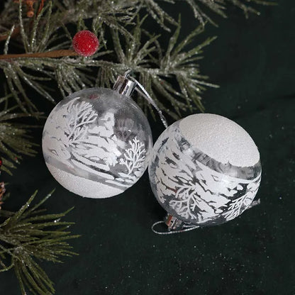 6PCS Clear White Snowball Christmas Ornaments – Hanging Ball Pendants for Xmas Tree, Home, New Year & Holiday Decorations