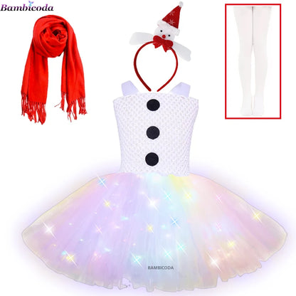 Girls Snowman Cosplay Costume – Fancy Tutu Dress for Stage Shows, Parties, Carnival & Halloween, Ages 3–10Y
