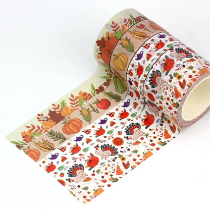 1PC 10M Fall Washi Tape – Pumpkin, Maple Leaves, Corn, Turkey & Sunflower Decorative Masking Tape for Scrapbooking, Planners & Stationery