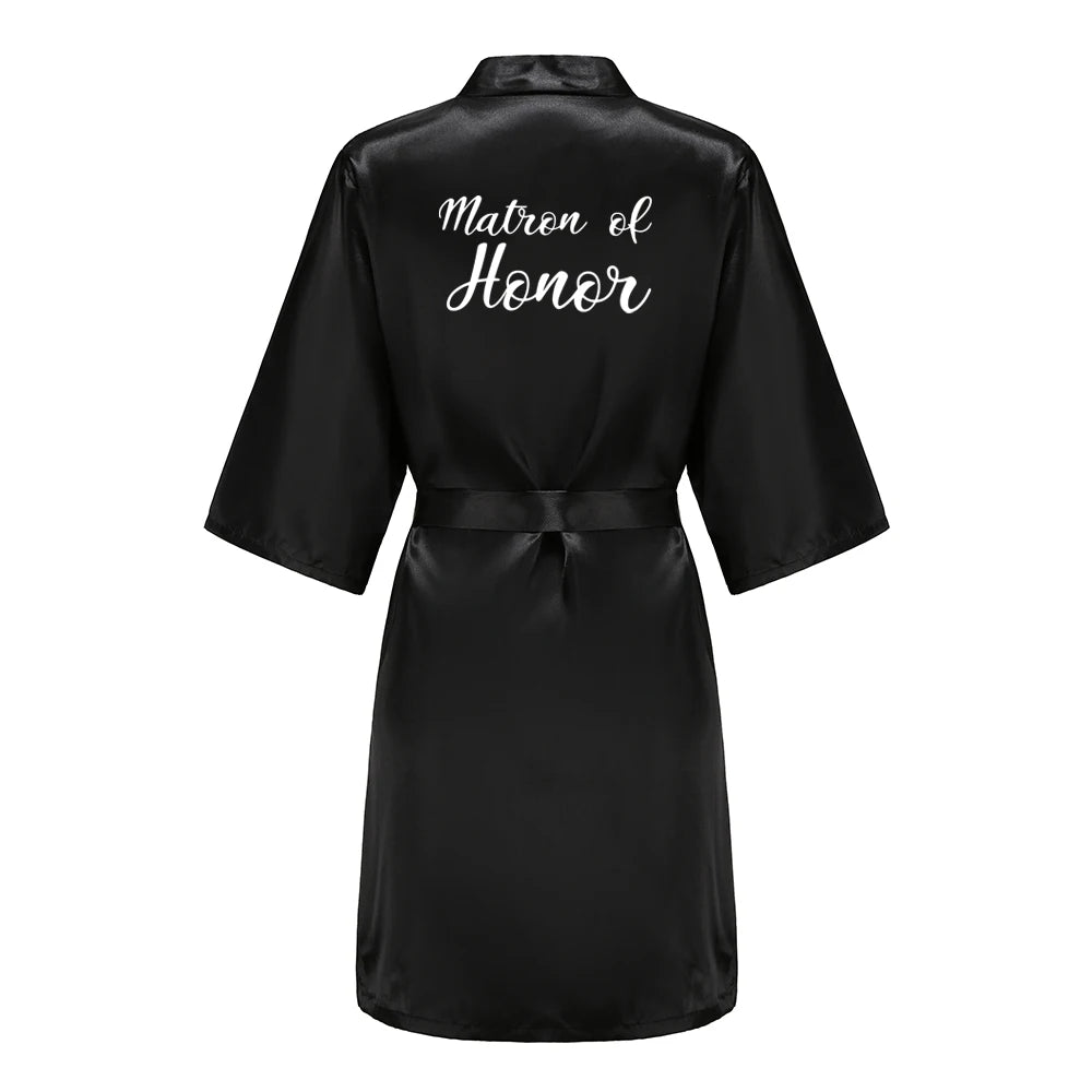 Women’s Black Satin Robe – Silky Kimono Bridal Wedding Bridesmaid Loungewear Dressing Gown