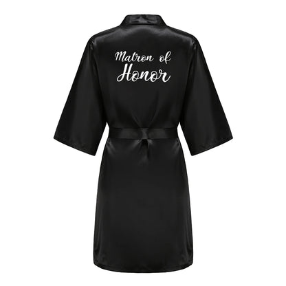 Women’s Black Satin Robe – Silky Kimono Bridal Wedding Bridesmaid Loungewear Dressing Gown
