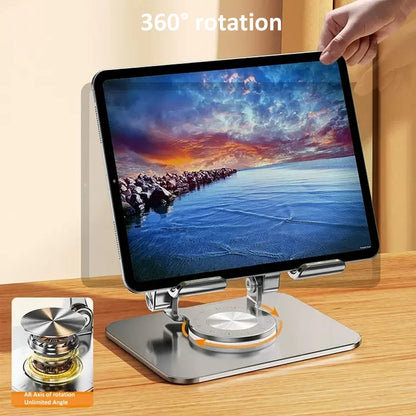 360° Rotating Tablet Stand – Adjustable Foldable Aluminum Holder for iPad Pro, iPad Air, iPad Mini & Smartphones, Desktop Device Stand