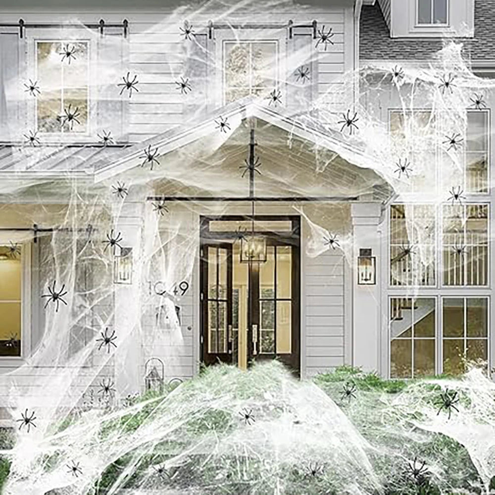 20/40g Halloween Spider Web Decoration, Black Stretchable Cobwebs with Spider Prop s, Haunted House Decor, Indoor and Outdoor Halloween Party Supplies, Spooky Home Decorations