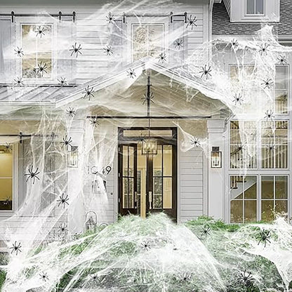 20/40g Halloween Spider Web Decoration, Black Stretchable Cobwebs with Spider Prop s, Haunted House Decor, Indoor and Outdoor Halloween Party Supplies, Spooky Home Decorations