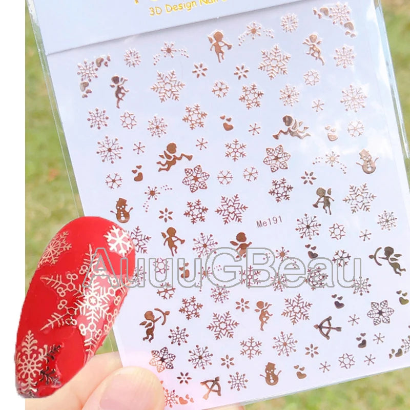 3D Christmas Nail Art Stickers – Snowflake & Winter Tree Nail Decals for Nail Tips Decoration