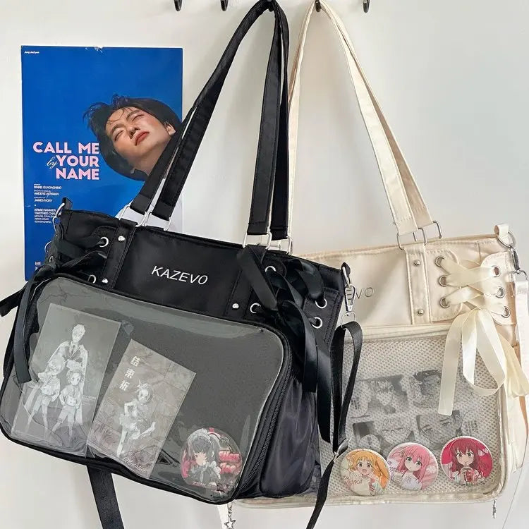 Bolso Bandolera con Lazo Estilo Universitario – Bolso de Hombro de Gran Capacidad para Chicas, Bolso Ita de Moda JK, Bolso de Mano con Acento de Lazo para Libros Escolares, Material Escolar y Uso Diario