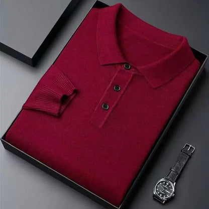 Men’s Luxury Merino Wool Cashmere Sweater – Buttoned Polo Collar Pullover, Warm Knitwear for Autumn & Winter Casual Wear