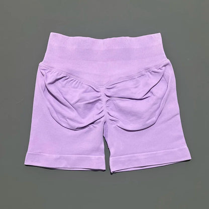 HISTELLO Pantalones cortos de yoga sin costuras de 4.5" para mujer – Pantalones cortos deportivos de talle bajo con efecto fruncido para gimnasio, fitness, correr y ropa deportiva