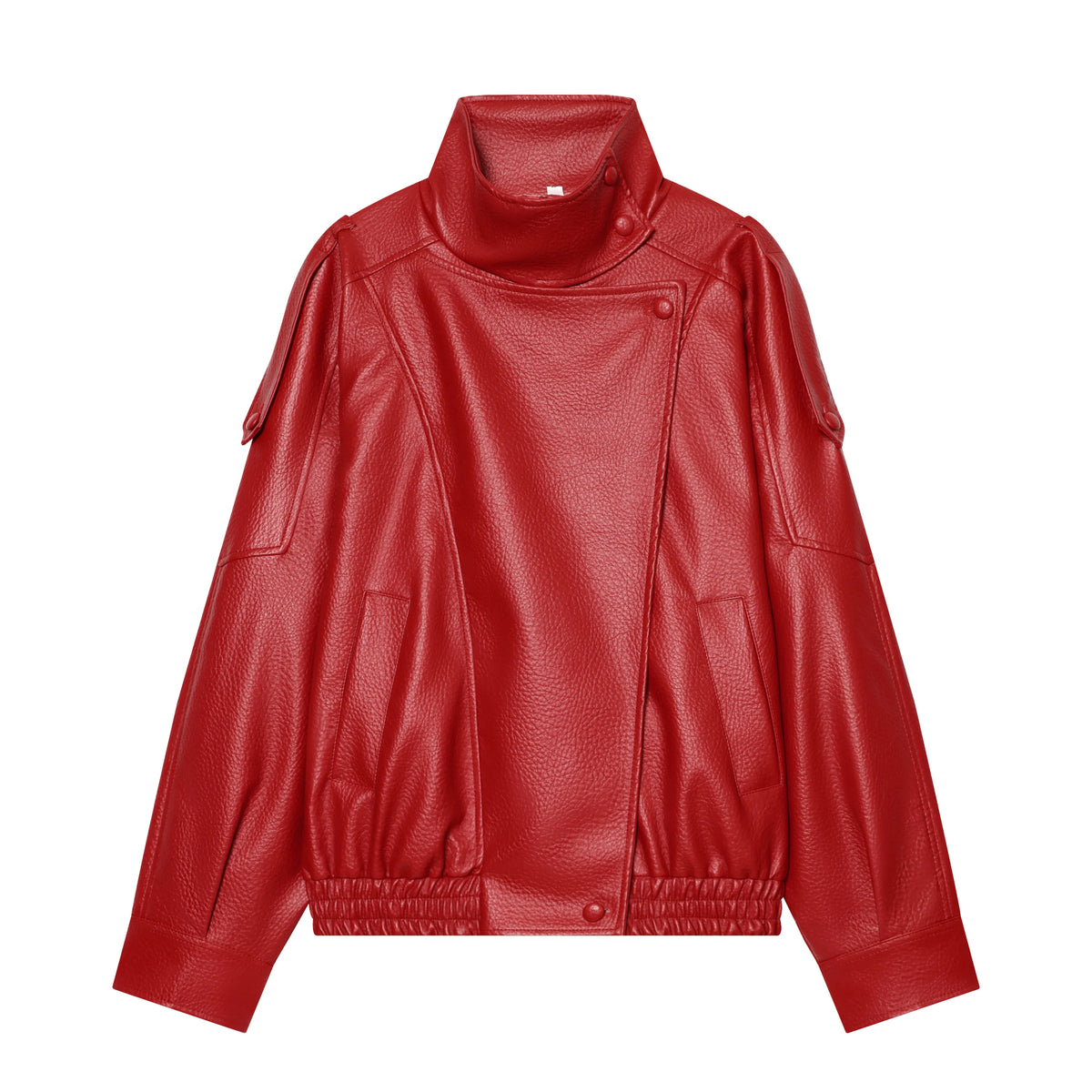 TFMLN Women’s Black Faux Leather Jacket – Oversized Long-Sleeve Button-Up Coat, Elastic-Fit Fashion Outerwear for Autumn & Winter Streetwear