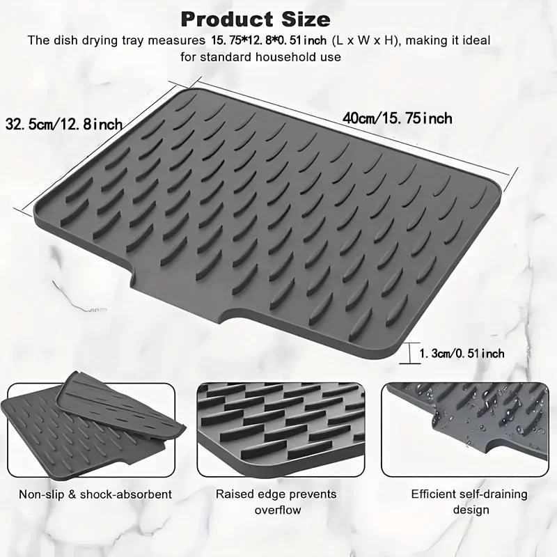 Silicone Kitchen Sink Drain Mat – Anti-Slip Heat-Resistant Countertop Drying Pad for Dishes & Tableware