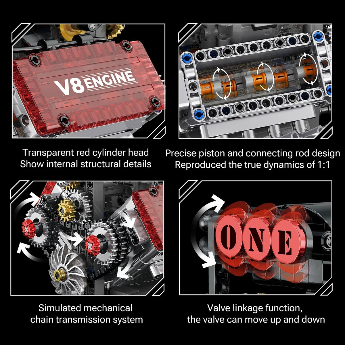 478PCS V8 Engine Building Blocks Model – Motorized Mechanical Car Engine Construction Set with Electric Drive, Desktop Ornament & Gift for Adults