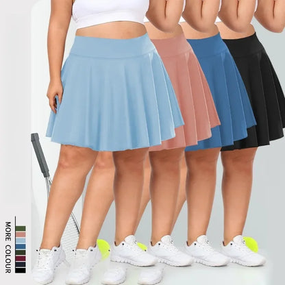 Plus Size Women's High-Waist Sports Skort with Pockets – Comfortable Solid Fitness Skirt for Gym, Outdoor Activities & Casual Wear