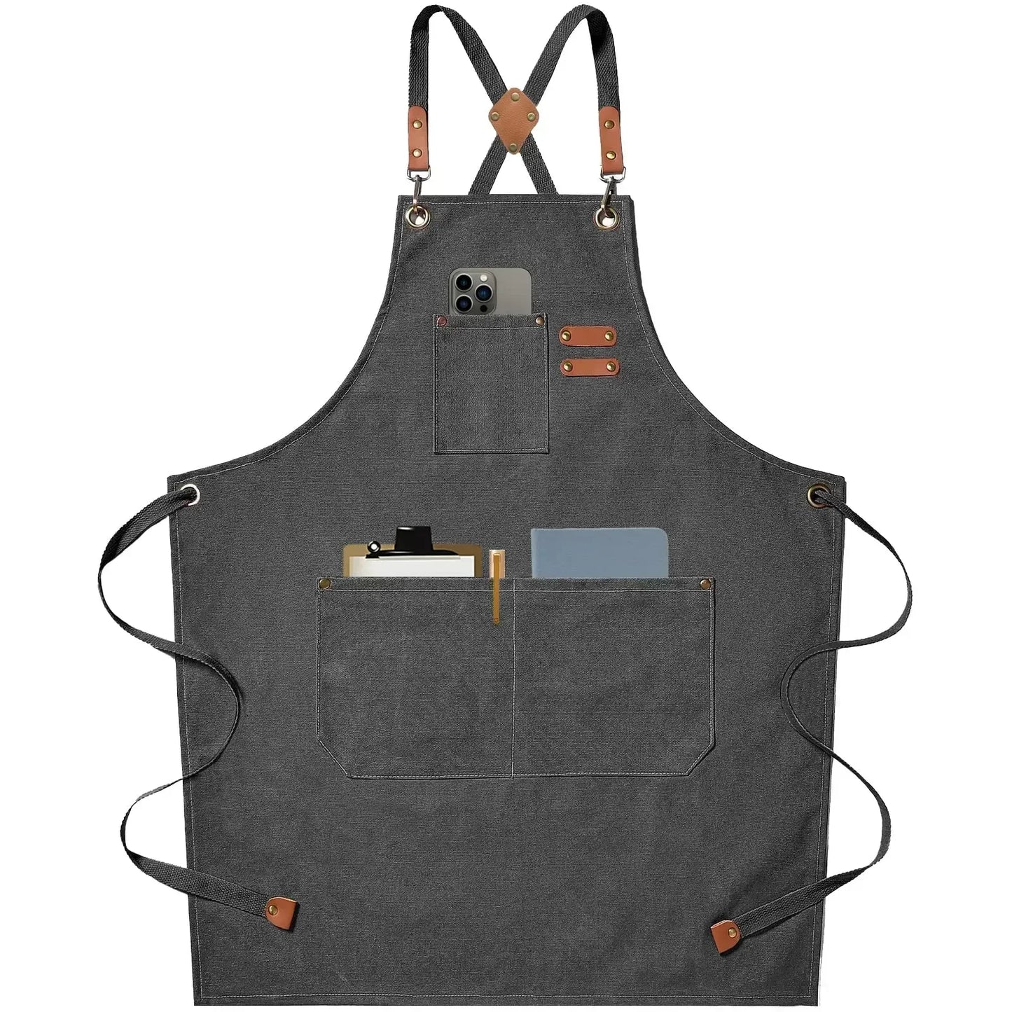 Delantal de trabajo de lona – Delantal de chef ajustable para cocina, barbacoa, restaurante y taller