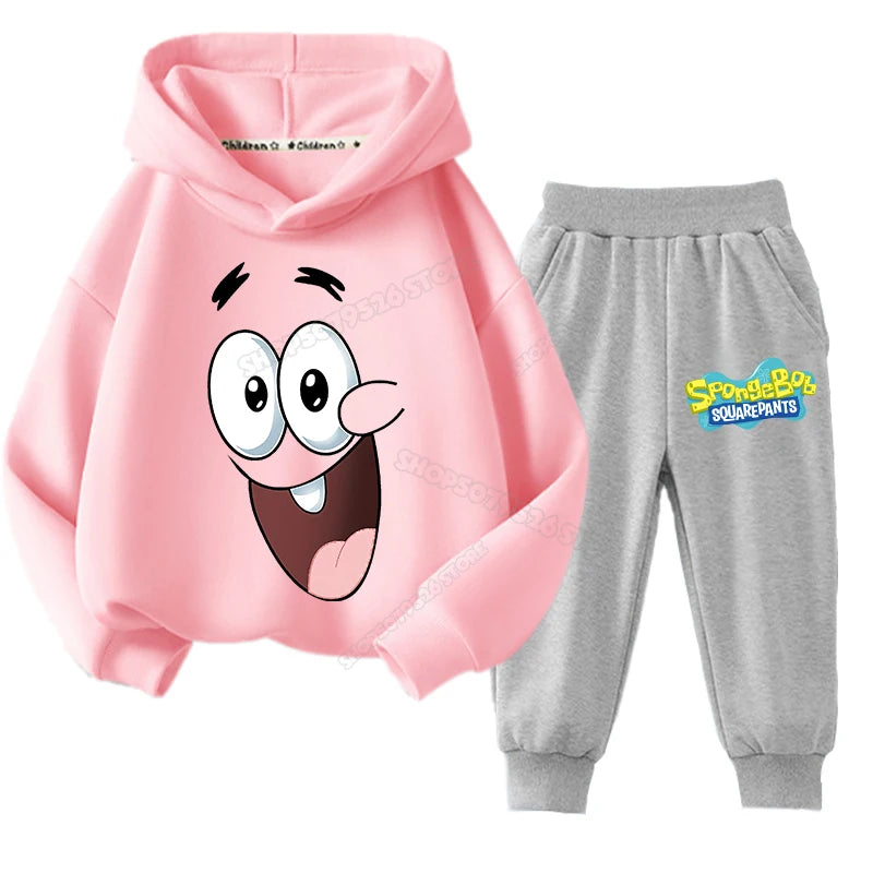 SpongeBob Kids Sportswear Set – Patrick Star Hoodie & Sweatpants Outfit for Boys and Girls