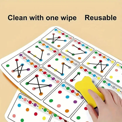 Tarjetas Reutilizables de Entrenamiento A4 para Niños – Tarjetas Didácticas de 12 Páginas con Bolígrafo Borrable, Ejercicios de Memoria Visual y Concentración, Herramienta Educativa de Práctica para Niños