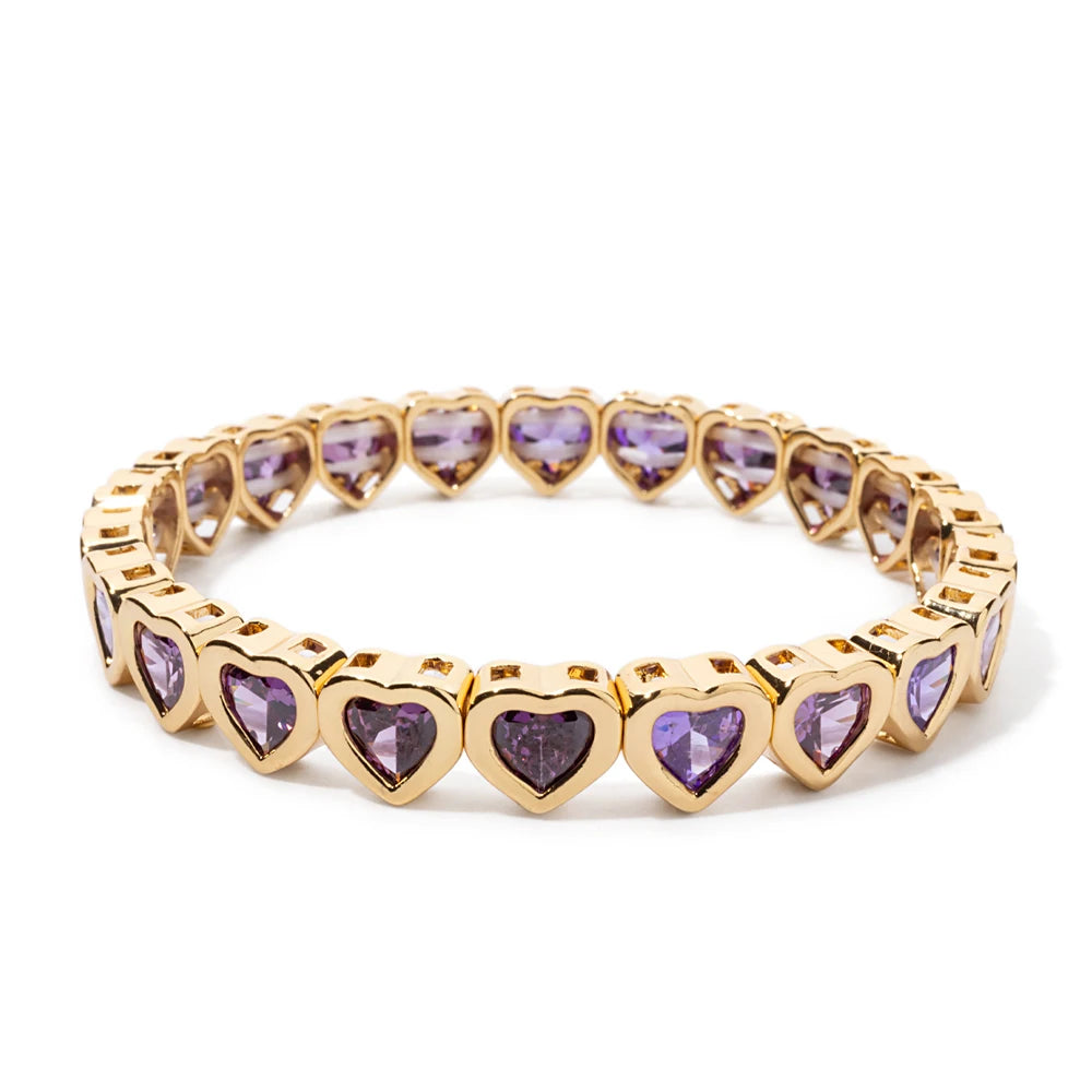 Brazalete de puño elástico para mujer 2024 Gold Love con diamantes de imitación color melocotón, joyería de moda