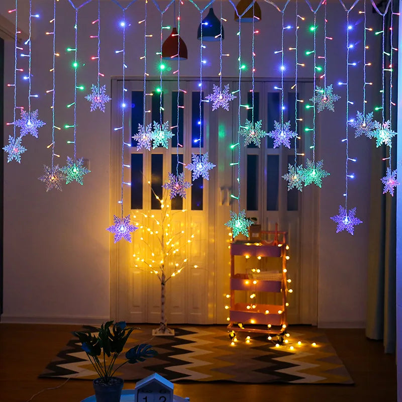 Guirlande lumineuse LED en forme de flocon de neige de 3,2 m – Guirlande lumineuse étanche pour Noël, mariages et décorations de vacances