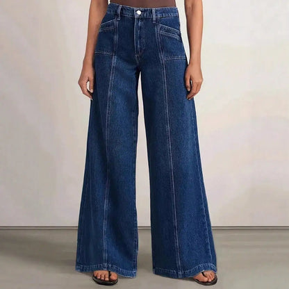 Women's Deep Blue Wide-Leg Jeans – Stylish Casual Denim Trousers for Comfortable Everyday Wear
