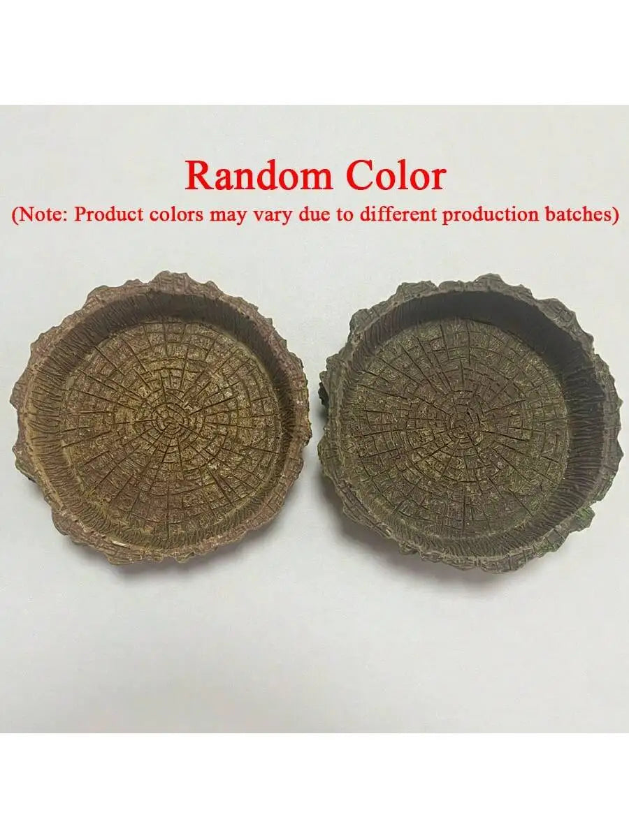1PC Tree Stump Reptile Food & Water Bowl – Resin Terrarium Feeding Dish for Lizards, Snakes & Small Reptiles, Available in Small & Large Sizes