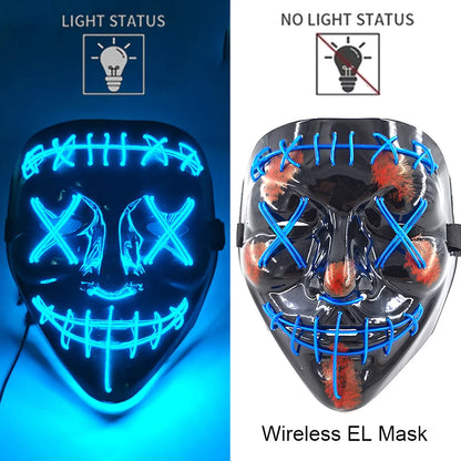 Masque LED sans fil Purge – Masque néon lumineux pour Halloween, fêtes et festivals