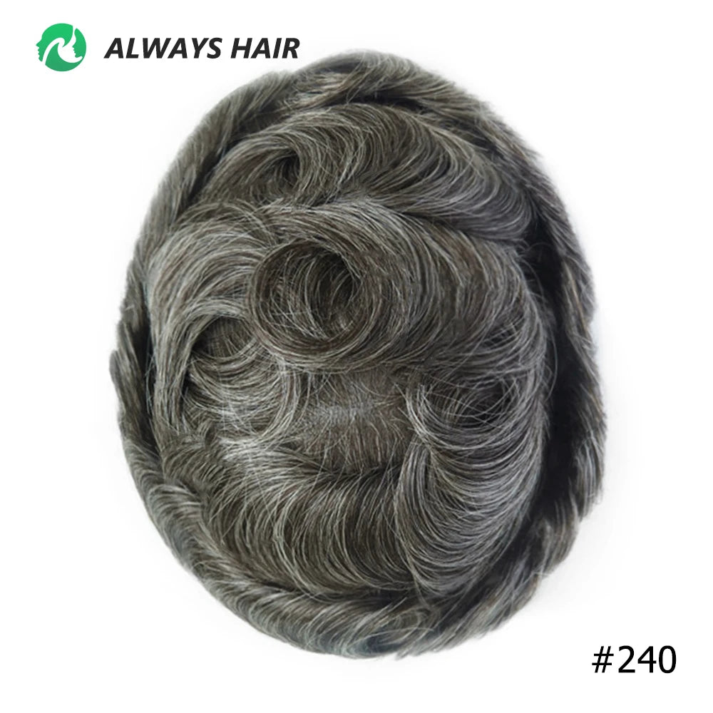 0.12-0.14mm PU Skin Hombres Peluquín – Peluca de Sistema Capilar de Cabello Humano Indio de Grosor Completo | Reemplazo de Cabello Natural con 130% de Densidad