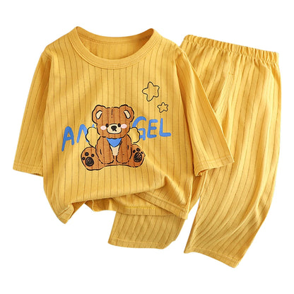 Conjunto de Pijama de Algodón para Niños – Pijama de Manga Larga y Pantalones para Verano en Casa y Habitaciones con Aire Acondicionado