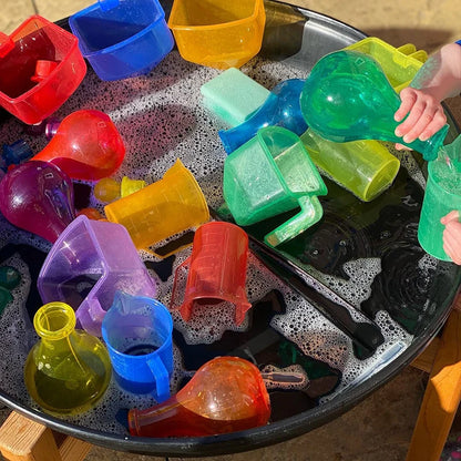 Kit de jeu sensoriel Montessori sable et eau – Jouet d'apprentissage STEM ouvert avec gobelets doseurs arc-en-ciel, entonnoirs, pelles, pinces et tuyaux, jouet d'activité créative en extérieur pour enfants