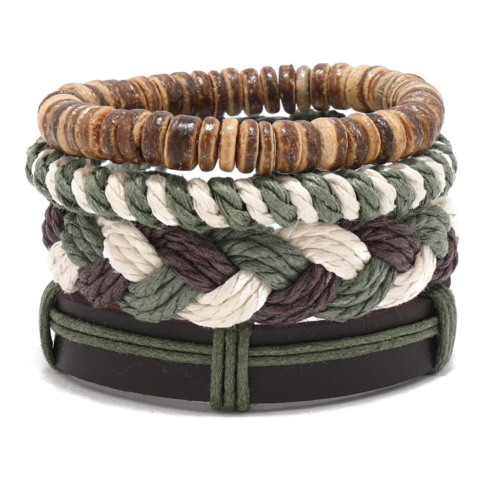 Bohemian Leather Bracelet for Men – Hand-Woven Wooden Bead Charm Bracelet | Vintage Fashion Jewelry Gift for Him
