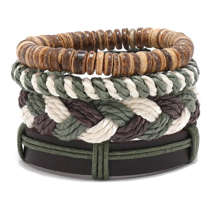 Bohemian Leather Bracelet for Men – Hand-Woven Wooden Bead Charm Bracelet | Vintage Fashion Jewelry Gift for Him
