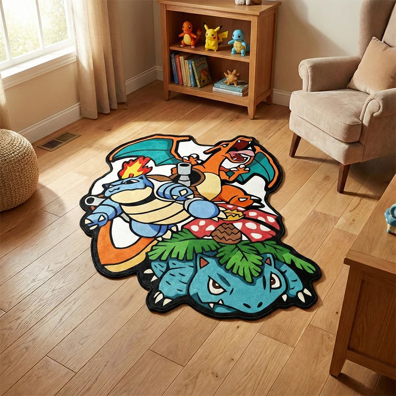 Pokémon Charizard, Blastoise & Venusaur Plush Non-Slip Area Rug – Soft Anime Floor Mat