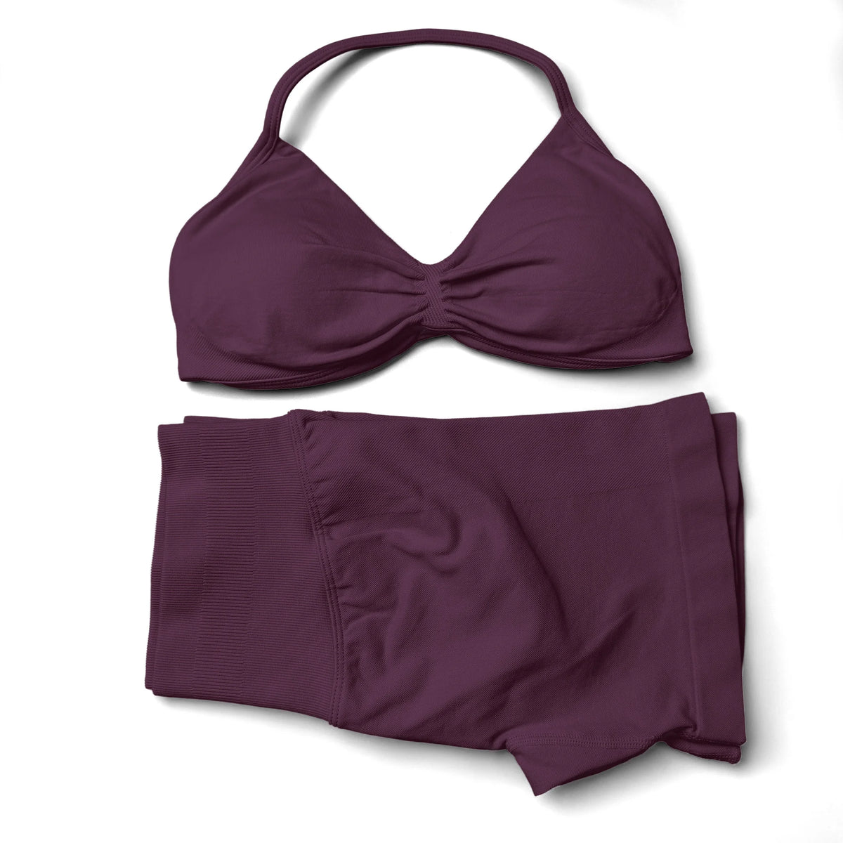 Seamless 2-Piece Yoga Sports Set – Strappy Halter Crop Top with Removable Pads & Quick-Dry Backless Shorts for Gym and Fitness