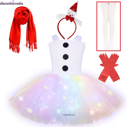 Girls Snowman Cosplay Costume – Fancy Tutu Dress for Stage Shows, Parties, Carnival & Halloween, Ages 3–10Y