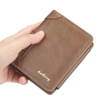 Portefeuille court en cuir PU Baellerry pour hommes avec fentes pour cartes, pince à billets et poche zippée pour la monnaie