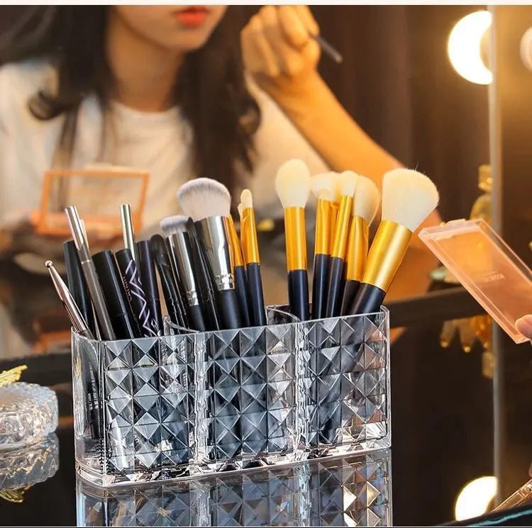 Diamond Pattern Mirror Cosmetic Storage Box – Bathroom Organizer Rack for Lipstick, Makeup, Skincare & Beauty Accessories Storage