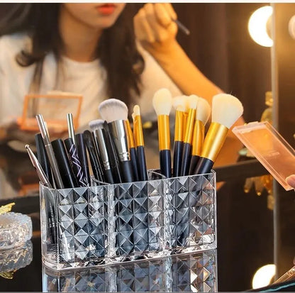 Diamond Pattern Mirror Cosmetic Storage Box – Bathroom Organizer Rack for Lipstick, Makeup, Skincare & Beauty Accessories Storage
