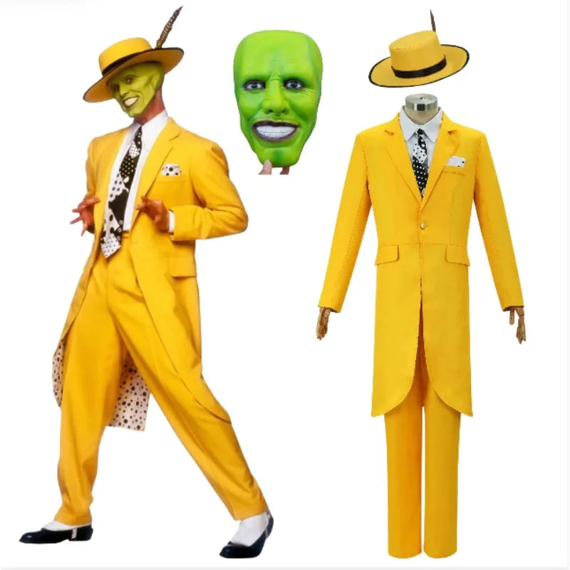 The Mask (Jim Carrey Inspired) Cosplay Costume – Yellow Suit with Green Mask & Hat for Halloween, Carnival & Masquerade Roleplay