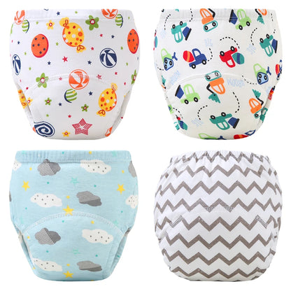 Culottes d'apprentissage de la propreté imperméables réutilisables (lot de 4) – Sous-vêtements d'entraînement en coton doux pour bébés garçons et filles avec protection anti-fuites
