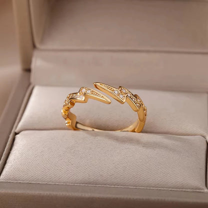Anillo de circonita de acero inoxidable ajustable con diseño de ojo turco – Anillo de boda geométrico de color dorado para mujer | Regalo de joyería de lujo de moda
