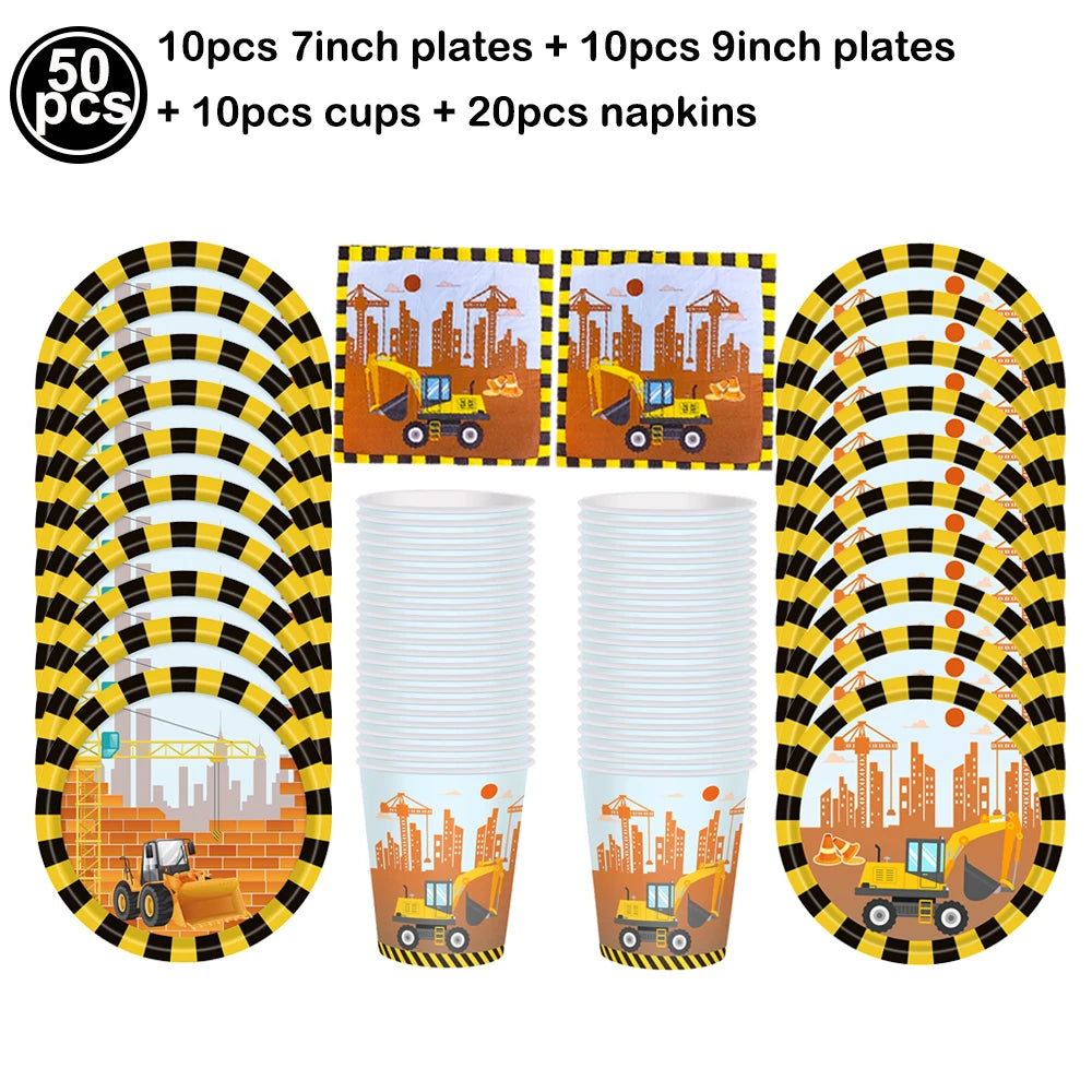 Construction Truck Birthday Party Tablecloth – Excavator & Engineering-Themed Table Runner for Boys' Construction Party Decorations