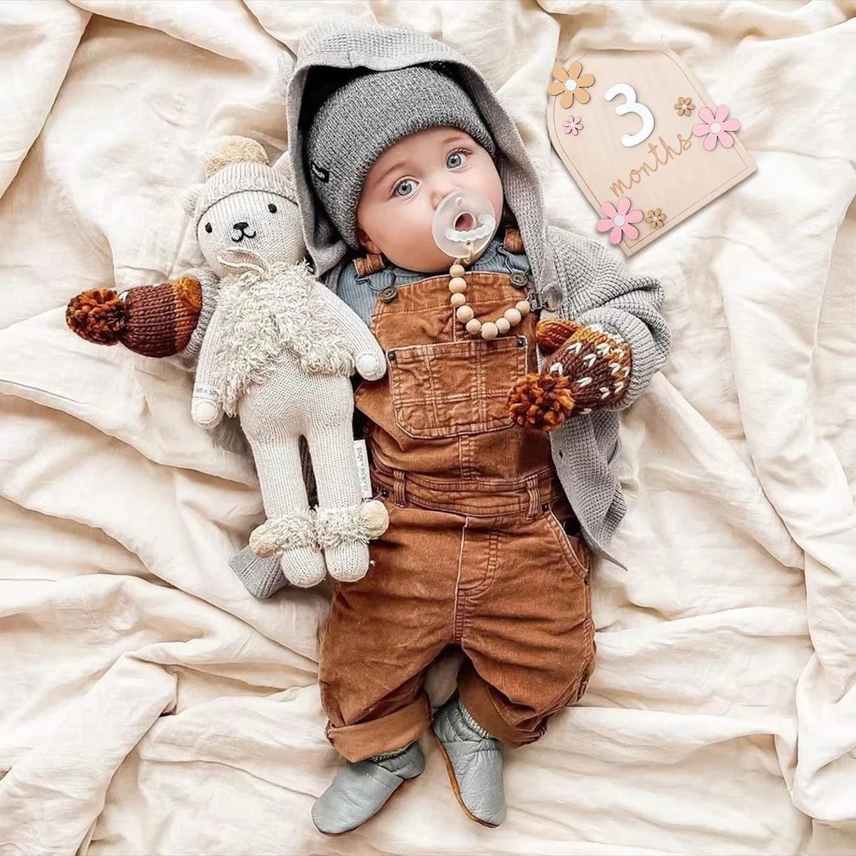 7PCS Newborn Milestone Wooden Cards – Baby Monthly Growth Announcement Props, Baby Shower Gift for Boys & Girls, Pregnancy Photography Accessories for First Year Memories & Photo Sessions