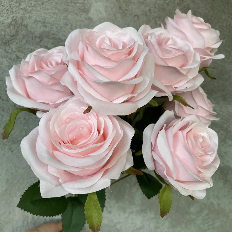 9 Heads Artificial Camellia Rose Bouquet – Realistic Faux Flowers for Wedding Decor, Party Displays, Home Decoration & Floral Gifts