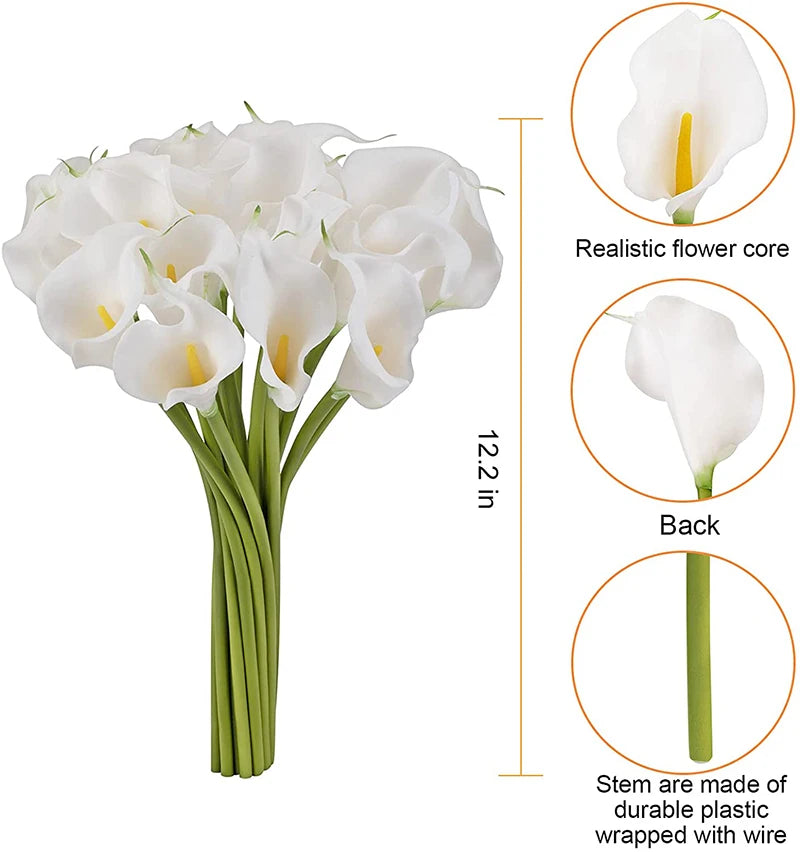 5/10/15/20pcs Real Touch Calla Lily Artificial Flowers – Realistic Faux Calla Lily Bouquet for Wedding Bridal Arrangements, Home Décor & Floral Decoration