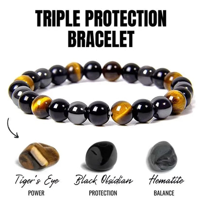 Bracelet de perles en obsidienne noire naturelle, hématite et œil de tigre – Bracelet en pierres naturelles pour homme, protection, énergie et accessoire de mode