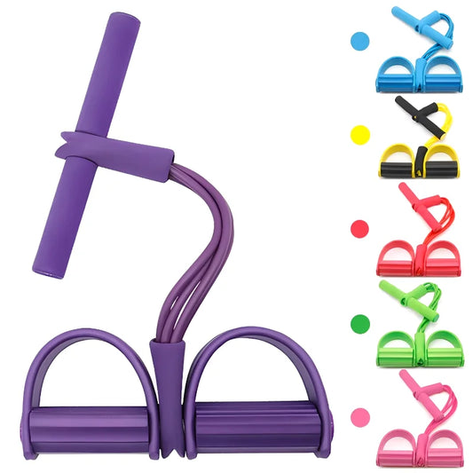 Entrenador de resistencia de pedales de 4 tubos – Cuerda de tensión elástica multifuncional para yoga, entrenamiento de fuerza abdominal, fitness en casa y entrenamiento de cuerpo completo